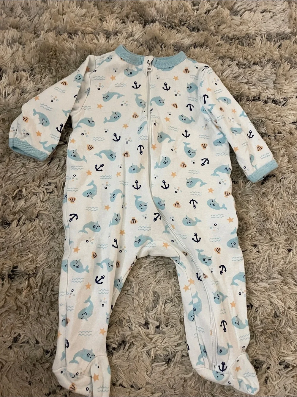 Baby Blue Whale Print Footed One-Piece Sleeper